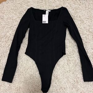 H&M Black Square Neck Long Sleeve Bodysuit